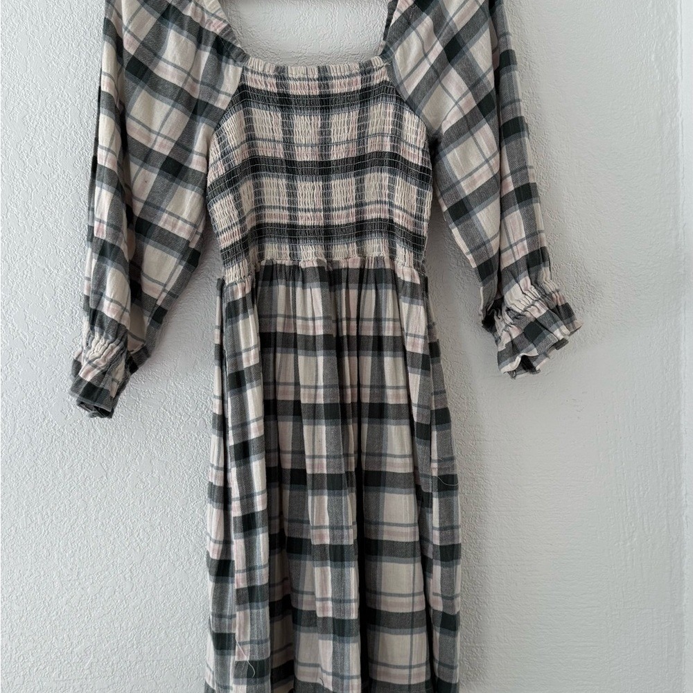 Madewell Lucie Elbow-Sleeve Smocked Mini Dress in Lebaum Plaid Size M - Picture 8 of 11